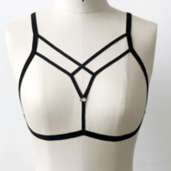 Sexy Strappy Black Cage Bra Harness Bralette - Picture 2 of 6